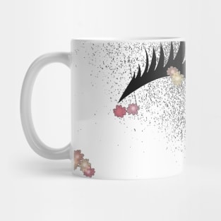 Eyelash and fairy on a dazzling floral faded silver sprayed background Mug